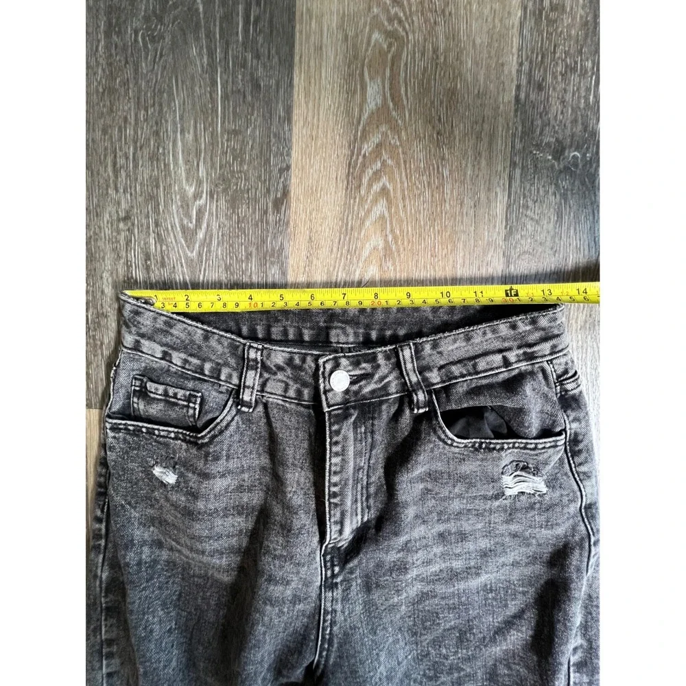 Shein Distressed Acid Wash Jeans Womens‎ Size 6 Black Excellent Ripped Straight